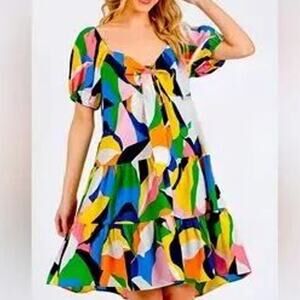 Ces Femme Sweetheart Neckline Colorful Print Women's Dress XL